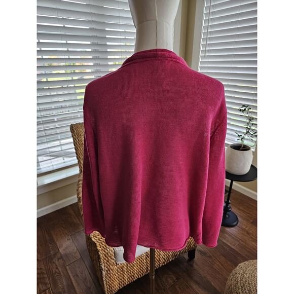 Eileen Fisher 100% Linen Drape Front Open Cardigan Sweater Women's Size L Pink - Picture 7 of 9